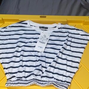 Zara Navy and White Striped Tee Small NWT